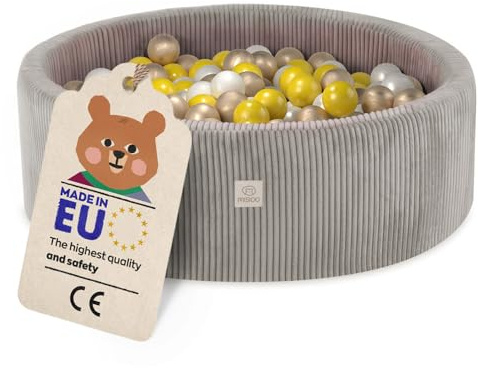 MISIOO Bällebad mit Schaumstoff-Füllung - 90x30cm - 200 Bälle - Hochwertige Bällebad Bälle für Kinder - Weiches und Sicheres Spielzeug - Waschbar