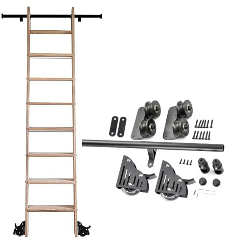Bibliotheksleiter Hardware Kit Schiebetür Kit 3,3-24 Fuß Rollleiterschienensatz für Bibliotheksleitern aus Metall und Holz, Schiebeleiter-Handwerkssatz, Gleitrollensystem, mobiler Leiterschienensatz,