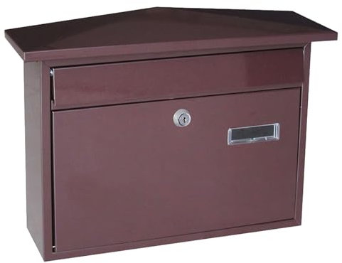 YCWJPPL Briefkasten mit Schlüsselschloss, Große Briefkästen zur Wandmontage, Briefkasten aus Metall, Moderne Postkasten für Den Außenbereich 41 x 10 x 29 cm(Brown)