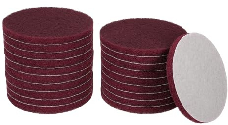 sourcing map 12pcs Scrubber Scouring Pads 500 Grits 5 Inch Drill Power Brush Hoop and Loop Surface Conditioning Disc Drill Scuffing Disc Scrub Pads for Home Kitchen Cleaning, Dark Red