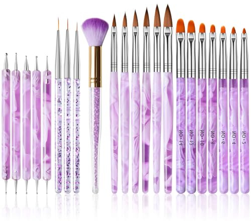 EBANKU Lot de 22 pinceaux à ongles en gel UV - Conseils de construction - Pinceaux à vernis à ongles - Stylo - Pinceau anti-poussière - Design pour femmes et filles