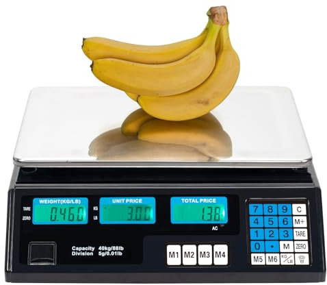 Digital Kitchen Scale 40kg/88lb with LCD Display - Price Computing and Counting Scale for Commercial Shop, Retail, Baking, Bread, Meat, Fruit Market (Black)