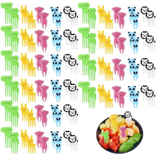 Mini tenedores infantiles para frutas - Tenedores de fruta coloridos, divertidos y seguros - 100 piezas - Diversos tamaños y formas - Ideal para niños y familias