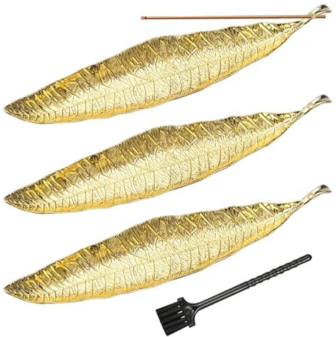 3 Stück Räucherstäbchenhalter Leaf mit 1 Aschebürste, 21cm Blätter Ash Catcher, Räucherstäbchen Halterung, Legierung Lange Räuchergefäß Blätter, Leaf Incense Holder für Yoga Meditation Büro Wohnkultur