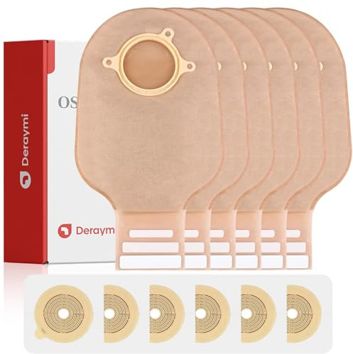 DERAYMI 60 Stück Stomabeutel Stoma Zubehör, Zweiteiliger Kolostomiebeutel Mit Flacher Oberfläche, Mit Klettverschluss, Hydrokolloid-Chassis Kolostomiezubehör (40 Stück Beutel + 20 Stück Barriere)