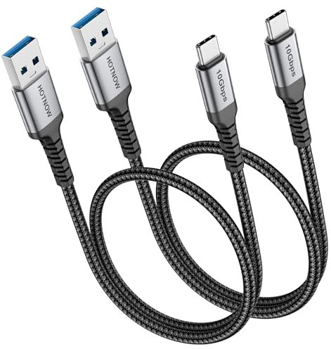 HOTNOW short Android Auto USB C Cable 50cm 2Pack, 0.5m CarPlay USB A to USB C data transfer cable (10Gbps) and 3.1A Fast Charger for Samsung T7 SSD, Galaxy S24 S23 Note 20, iPhone 16/15, Pixel 7