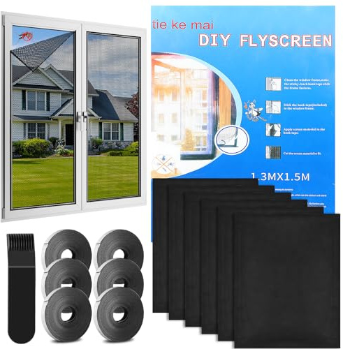 CIOXSOIO 6 Stück Fliegengitter Fenster, 130x150cm Insektenschutz Fenster, Moskitonetz Fenster, Fliegennetz Fenster, Mückenschutz Fenster mit Klettband Selbstklebend, Moskitonetze für Fenster und Türen
