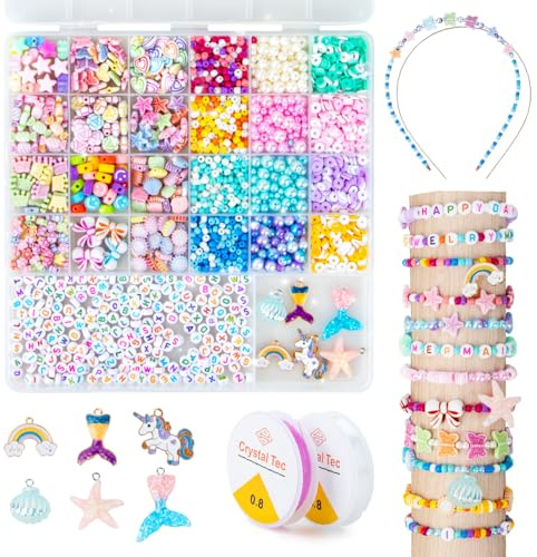 snookids Pärlor för armband pysselset barn från 6 år pärlor att trä på armband gör-det-själv present flicka 5 6 7 8 9 år, pyssel flickor 6 8 år julklappar