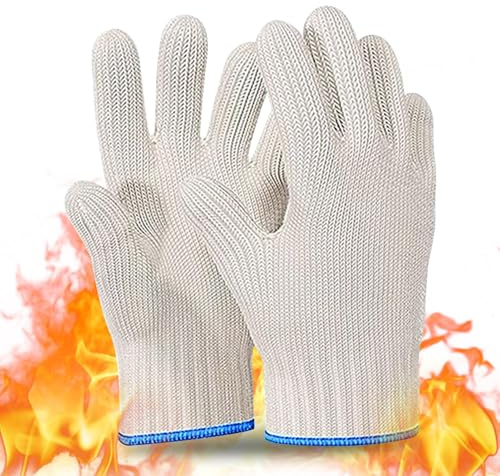 2 Pcs Heat Resistant Oven Gloves, Oven Mitts with Fingers, Non-Slip & Reusable Kitchen Oven-Gloves for BBQ Cooking Baking(COLOR:White)