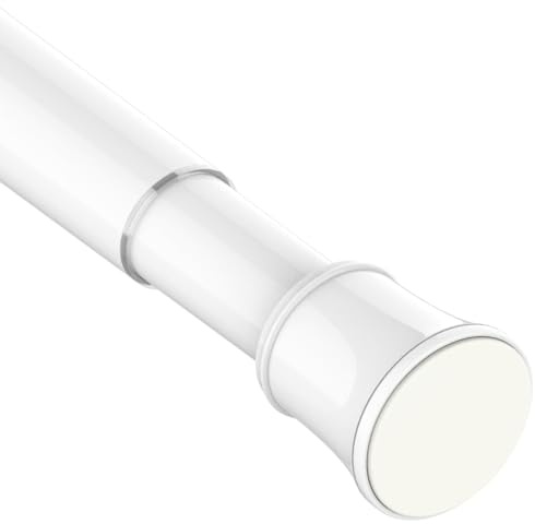 Extendable Shower Curtain Pole Non-Slip Shower Curtain Rod Tension Rod Adjustable Telescopic Curtain Poles No Drilling Shower Curtain Rail for Bathroom,Bedroom,190-360 cm, 75-142″, Ø 32 mm,White