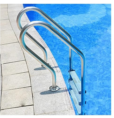 GXXINGIN Scaletta per Piscina in Acciaio Inox - Sistema di Ingresso e Uscita Antiscivolo a 2/3 gradini per Piscine Fuori Terra - Parete Tubolare Resistente da 1,5 mm - Finitura Argento-B