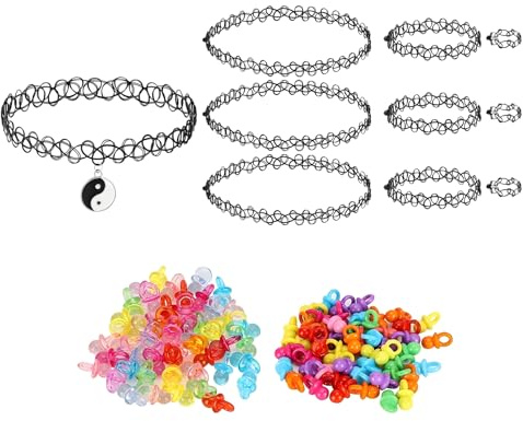 eupdd 110 pièces Tétine Décorative: Mini Set de Sucette de Deco, avec Collier, Bracelet, Chaîne de tétine, Deguisement Annee 90, Accessoires des années 90, Tenue des années 90 pour femme
