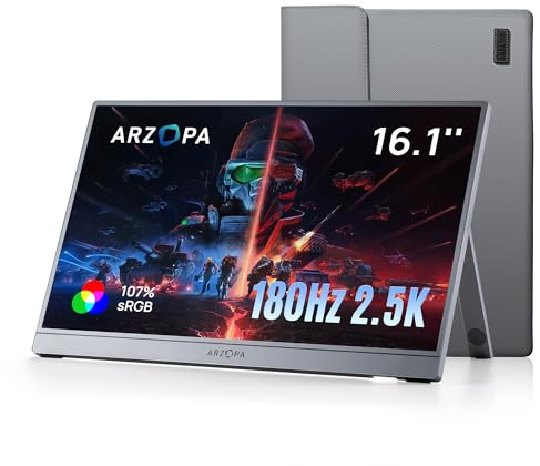 ARZOPA 16.1'' 180Hz 2.5K Portable Monitor, 2560x1440 QHD 107% sRGB Kickstand Portable Gaming Monitor with HDR, Ultra Slim, Eye Care, External Second Screen for Laptop, PC, PS5, Mac, Xbox - Z3FC