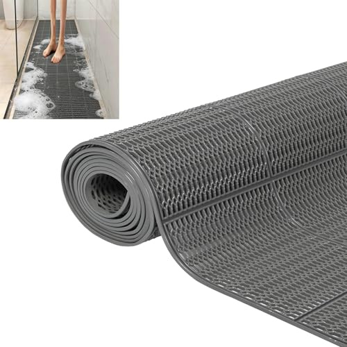 MYOYAY Drainagematte 0,9 x 3m PVC Antirutschmatte 4mm Dicke Kommerzielle Perforiert Drainagematte rutschfest Duschmatte für Schwimmbad Badezimmer Küche und Garage (Grau)