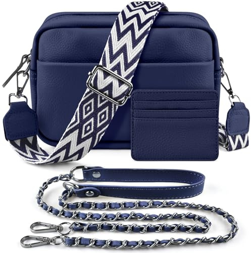 BROTOU Handy Umhängetasche Echtes Leder Crossbody Bag mit 2 Breitem Schultergurt Kartenhalter, Schwarz UmhäNgetasche Damen Leder UmhäNgetasche Damen, Kleine Tasche Damen mit 3 Fächern