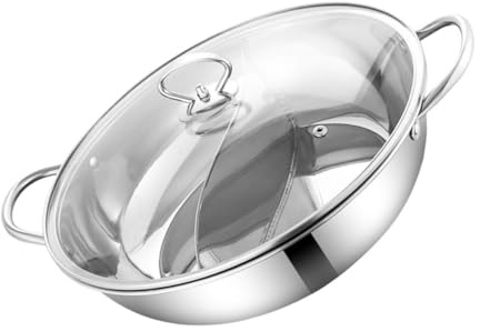 Ipetboom Stainless Steel Double Flavor Hot Pot with Handles Lightweight Kitchen Stock Pot Easy Clean Dishwasher Safe Traditional Cooking Accessory for Home