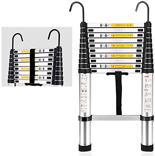 Scala telescopica portatile con stabilizzatore e gancio staccabile, in alluminio leggero, per soffitte domestiche, costruttori e uso di emergenza