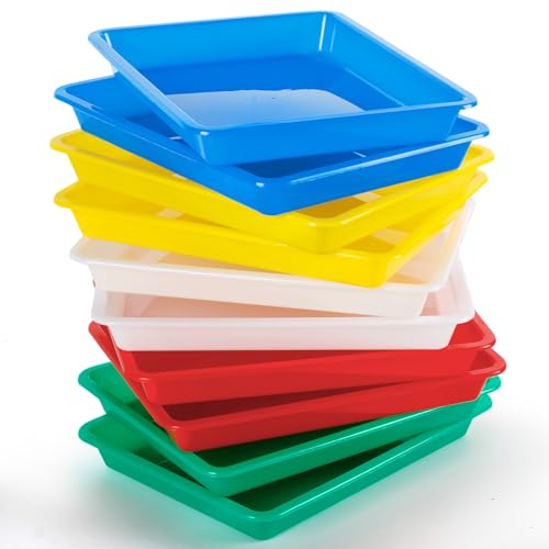 Zyiphor 10 Stück Kunststoff-Aktivitäts-Tablett, 28 x 21cm Kunsttabletts aus Kunststoff 5 Farben Kunststofftablett Serviertabletts Tablett Au für Handwerk, Schule, Zuhause