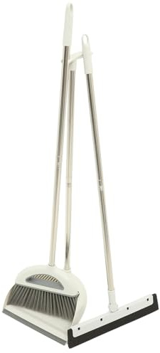 Toyvian Juego de Escoba y Recogedor Mango Largo Kit de Limpieza Hogar Escoba Cerdas Flexibles y Recogedor Estable Conjunto de 3 Piezas Gris y Blanco para Barrer Habitaciones y Oficinas