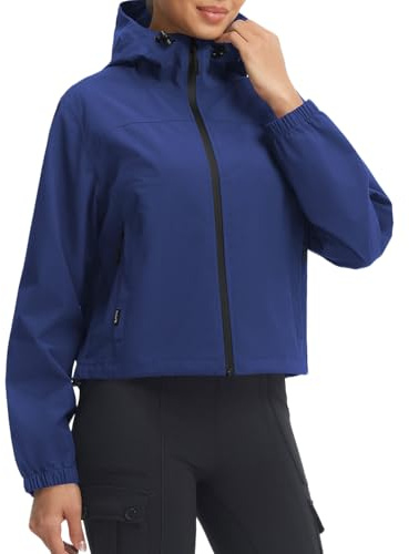 baleaf Giacca da Donna Impermeabile Corta, Giacca Corta a Vento e Impermeabile, Blu mare, XXL