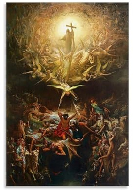 Stampa Artistica Religiosa da Parete - Il Trionfo del Cristianesimo sul Paganesimo (1868) di Gustave Doré - Pittura Romantica con Figure Angeliche e Simbolismo Pagano, Quadro su Tela, Regalo per