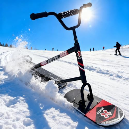SAIYERUS Trottinette des Neiges Adulte/Skis - Luge de Snowboard Débutant avec Direction 360° & Capacité de 150kg, Snowmobile Tout-Terrain pour Adultes & Enfants - Équipement Ski à Double Stabilité