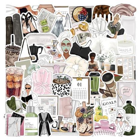 Bubaxuce 100 Pieces Clean Girl Aesthetic Stickers Self-Care Matcha Decals, Waterproof Vinyl Labels for Water Bottles Laptops Luggage Phones (Clean)