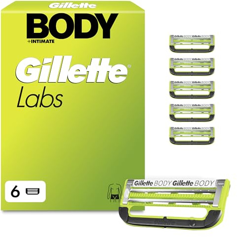 Gillette Labs Body & Intimate Rasierklingen, 6 Original Ersatzklinge, Grün | für Intimrasierer Mann, 2 Klingen für Schutz Gegen Eingewachsene Haare Und Irritationen, Langanhaltender Gleitstreifen