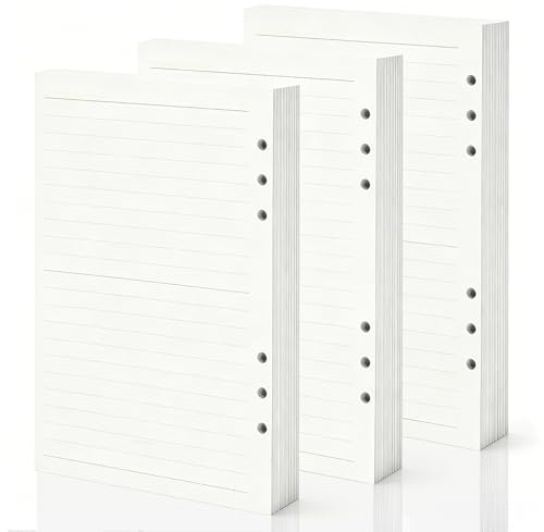 DIYCUT 180 Stück Liniertes Innenseitenpapier A5 Refill Paper | Blatt A5 Ringbuch Einlagen, 6 Löcher Beidseitig Bedruckt Journal Inserts, für Unterrichtsnotizen, Sitzungsprotokolle