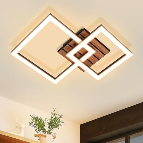 ZMH LED Deckenlampe Küche Deckenleuchte Schwarz in Holzoptik Küchenlampe | Modern Design Wohnzimmerlampe 3000K Warmweiß 14W Flurlampe Eckig Flur Deckenbeleuchtung für Wohnzimmer Schlafzimmer Büro