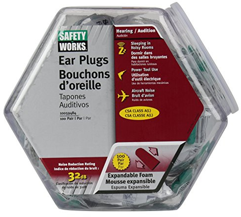 Safety Works 10059484 Expandable Foam Ear Plugs in Counter Display, 100-Pair, Green