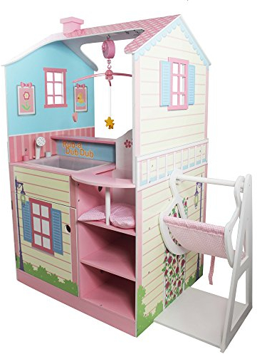 Olivia's Little World 2 En 1 Puppenhaus Und Wickelstation Wickletisch Spielset Für Puppen Aus Holz Mit Hochstuhl TD-11460A