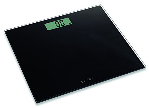 EXZACT Personenwaage/Elektronische Körperwaage/digitale Badezimmerwaage - Ultra schmal 1.7 CM Dicke -150 kg / 330 lb - Farbige Glasplattform (Schwarz)