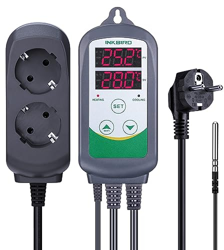 Inkbird ITC-308 Temperatur Steuerung Steckdosen 220V Thermostat mit NTC Sensorsonde für Gewächshaus Reptilien Terrarium