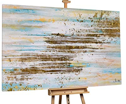 KunstLoft® XXL Gemälde 'Goldener Morgen' 180x120cm | original handgemalte Bilder | Abstrakt modern Türkis Pastell | Leinwand-Bild Ölgemälde einteilig groß | Modernes Kunst Ölbild