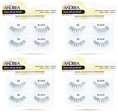 Andrea Two of a Kind False Lashes 53 - Black, Natural Look, Comfortable, Full Volume Fake Eyelashes for Glamorous Eyes, 4 Pack