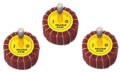 3 Stück Fächerschleifer mit Vlies-Gewebekombination 40mmx20mm, 6mm Einspannschaft, Körnung: 240 - Schleifmopstift, Lamellenschleifer, Schleifmop Schleifvlies, Lamellenrad mit Schaft.