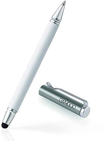 Wacom Bamboo Duo 2-in-1 Universal Digital Stylus and Ballpoint Pen for Smartphones, Tablets and Touchscreen Devices (White with 5mm Stylus Tip)