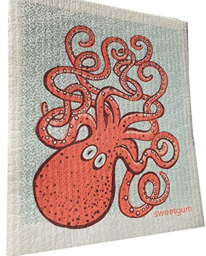 More Joy - Swedish Dishcloth - Schwedische Spültuch - Schwamm - biologisch abbaubar - Öko - Langlebig, Waschbar - (Oktopus)
