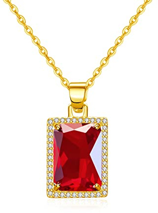 VONSSY Damen kette Edelstein Anhänger Halskette | Kristall-Rubin-Smaragd-Geburtsstein-Halskette | 18 Karat Platin vergoldete Kette | Schönes Silberschmuckgeschenk
