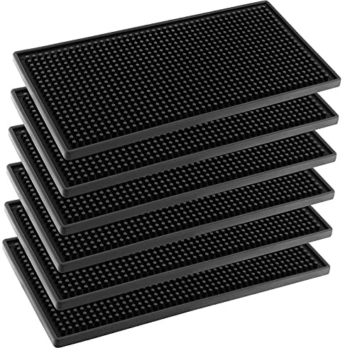 SEUNMUK Lot de 6 tapis de bar en caoutchouc noir de 15,2 x 30,5 cm pour comptoir, dessous de verre en caoutchouc pour boissons, café, bar, cuisine, restaurant et hôtel