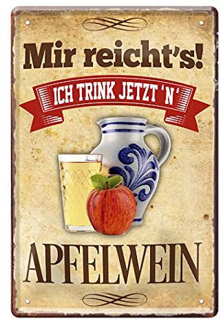 helges-shop Apfelwein Ebbelwoi Blechschild - Retro Deko Metallschild - Schild für Ebbelwein Trinker - Deko für Küche Lokal Kneipe Straußwirtschaft Partykeller Bar - Geschenk für Äppler Fans - 20x30cm