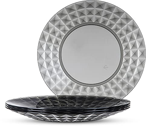 LIVIVO Prism Diamond Etched Plastic Acrylic Plates for Special Occasions Dinners Parties Camping BBQ Reusable Ideal for hot and Cold Food Dishwasher Safe- Set of 4 (4pc Dinner Plates)