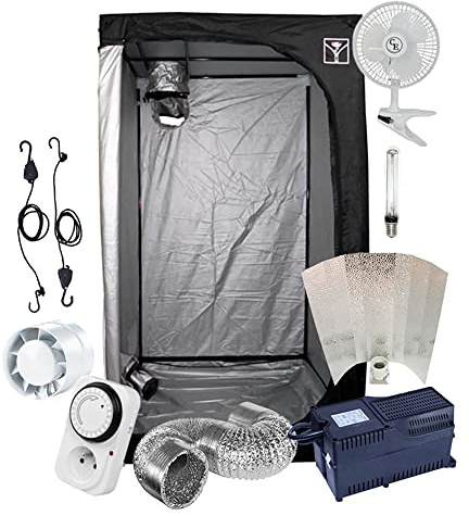 Kit Box Culture Indoor 80x80 / 100x100 / 120x120cm avec Lampe HPS 250W / 400W / 600W Classe 2 + Ventilation | Starter Pack Chambre de Culture Prêt-à-Brancher | Growshop (100x100x200cm - 600W)