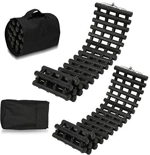 Tubiaz 80 x 21 cm Auto Anfahrhilfe, 2er-Set Traktionshilfe, Schwerlast Gummi Anfahrtshilfe Set, Traktionsmatte mit Tragetasche, Offroad Anfahrmatte Sandblech für Schnee, EIS, Schlamm