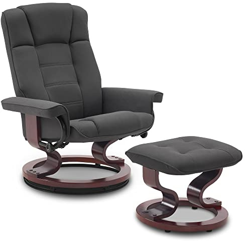 M MCombo Fauteuil Relax avec Pouf, Fauteuil TV pivotant à 360° avec Fonction Chaise Longue, Fauteuil TV supportant jusqu'à 120 Kg, Fauteuil de Repos pour Le Salon, 9019 (Microfibre, Gris foncé)