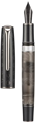 Asvine Hongdian N7 Kolbenfüllhalter aus Kunstharz, graue Hase, Iridium, lange Klinge, feine Spitze, klassischer Stift, glattes Schreiben mit Metallbox