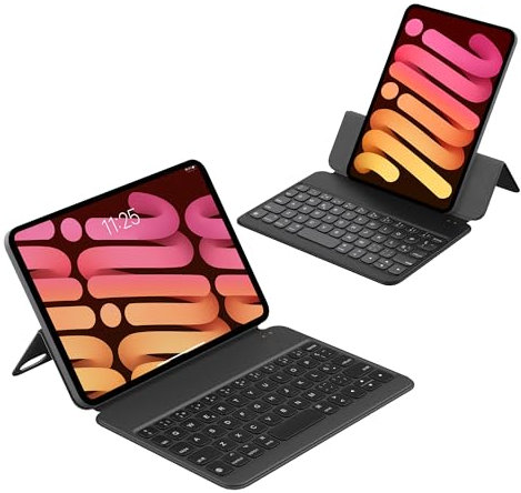 HOU Funda Teclado para iPad Mini 7/6 (8.3 Pulgadas), Teclado inalámbrico Ultra Delgado Solo 210 g, Cubierta Protectora magnética Compatible con iPad Mini 6ª and 7ª generación 2021,Negro