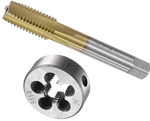 CoCud Gewindeschneider und Matrize Set M14 x 2 Gewinde Ti-beschichtet | 1Set, Maschinenschraube Gewindebohrer Rund Matrize, Schnellarbeitsstahl, Metrisch, Für Gewindeschneiden Reparieren
