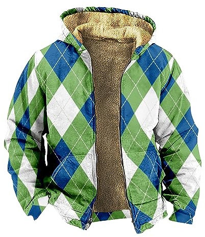 LUNULE Trenchcoat Herren Lang Warnschutzjacke Leichter Sommer Blouson Herren Herbst Winter Warm Plaid Fleece Holzfällerhemd Mit Kapuze Lässige Outdoor Kariertes Roller Jacke Herren (Blue, M)